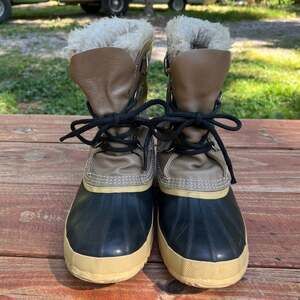 Vintage Sorel Duck Boots Mens 7 Canada Wool Lined Tan Black Snow Winter Boots